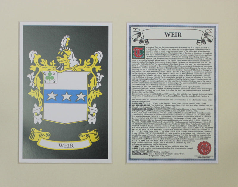 Weir - Irish American Surname Heraldry