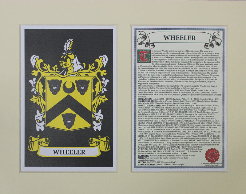 Wheeler - Irish Surname Coat of Arms Family Crest Heraldry