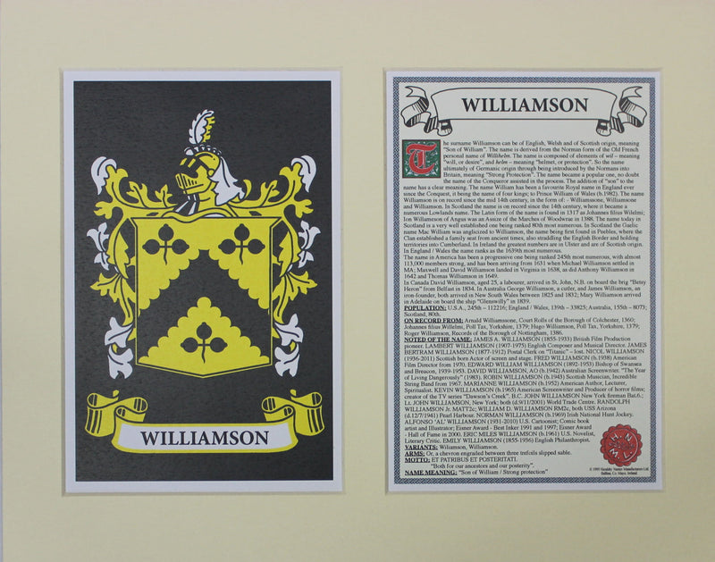 Williamson - Irish Surname Coat of Arms Heraldry