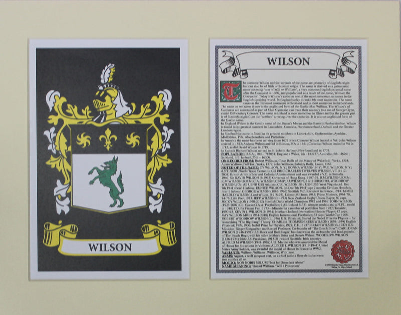 Wilson - Irish American Surname Coat of Arms Family Crest Heraldry