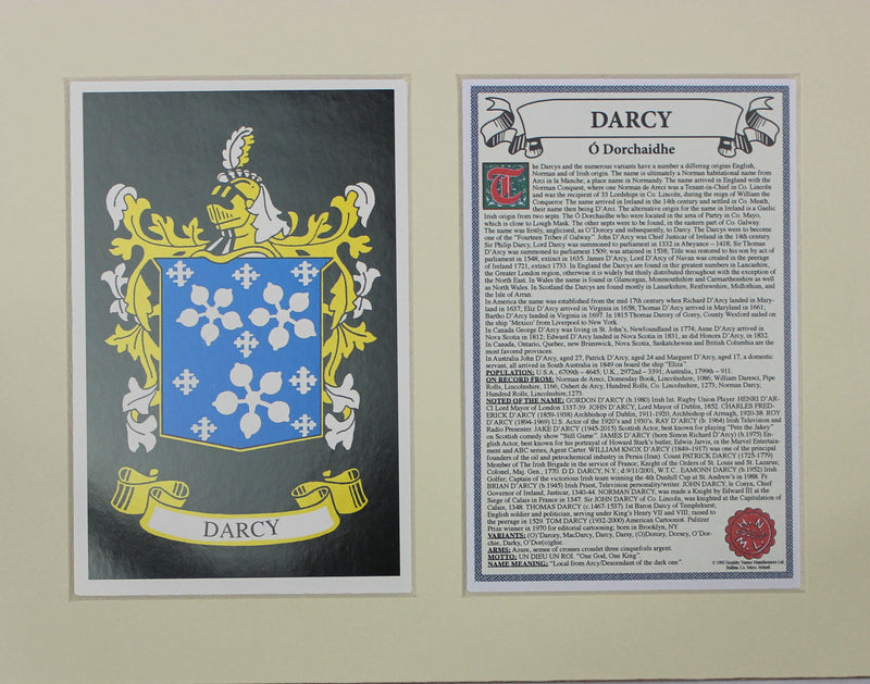 Darcy - Irish Surname Coat of Arms Family Crest Heraldry