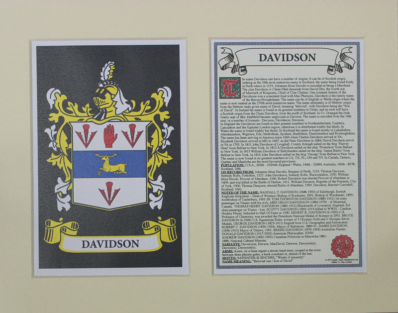 Davidson - Irish American Surname Heraldry