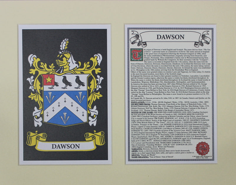 Dawson - Irish Surname Coat of Arms Family Crest Heraldry