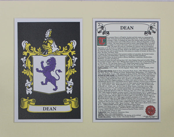 Dean - Irish Surname Coat of Arms Family Crest Heraldry