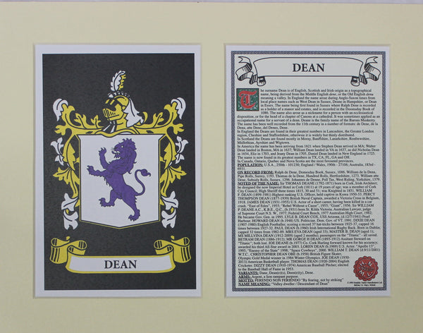 Dean - Irish American Surname Coat of Arms Heraldry