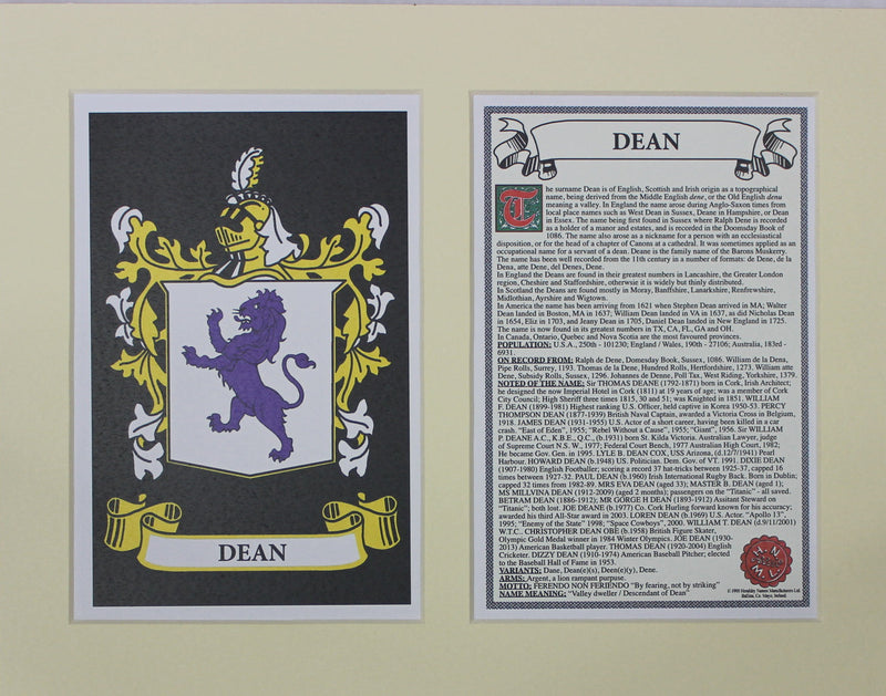 Dean - Irish American Surname Heraldry