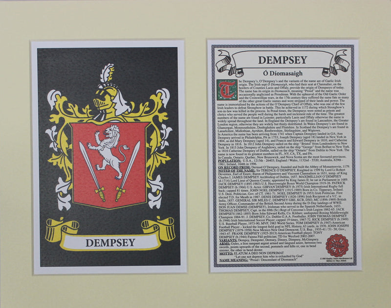 Dempsey - Irish Surname Coat of Arms Family Crest Heraldry