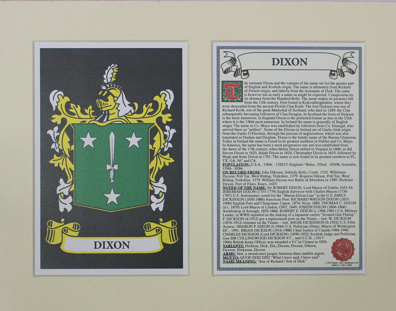 Dixon - Irish American Surname Heraldry