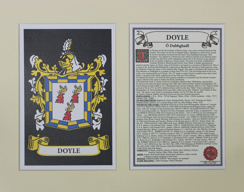 Doyle - Irish Surname Coat of Arms Family Crest Heraldry