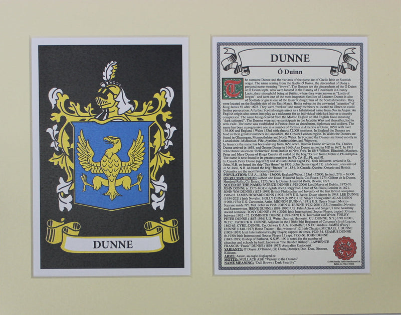 Dunne - Irish Surname Coat of Arms Family Crest Heraldry