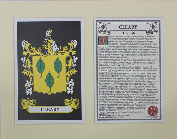 Cleary - Irish American Surname Coat of Arms Family Crest Heraldry