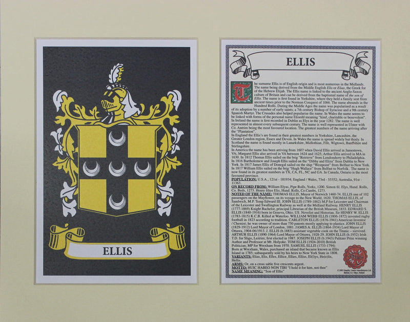 Ellis - Irish Surname Coat of Arms Family Crest Heraldry