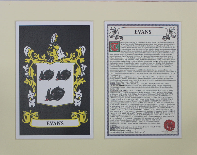 Evans - Irish Surname Coat of Arms Family Crest Heraldry