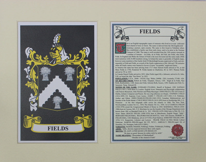 Fields - Irish American Surname Coat of Arms Heraldry