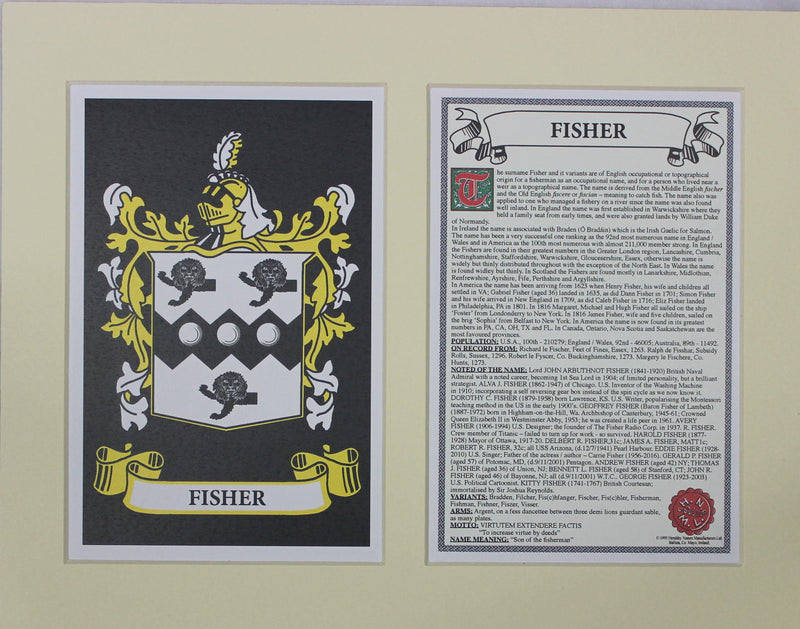 Fisher - Irish American Surname Coat of Arms Family Crest Heraldry
