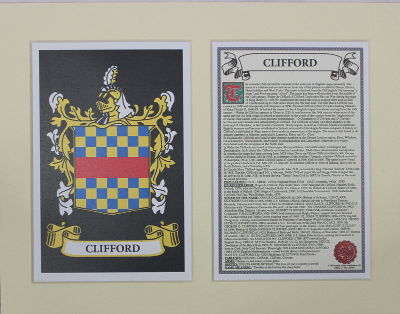Clifford - Irish American Surname Coat of Arms Family Crest Heraldry