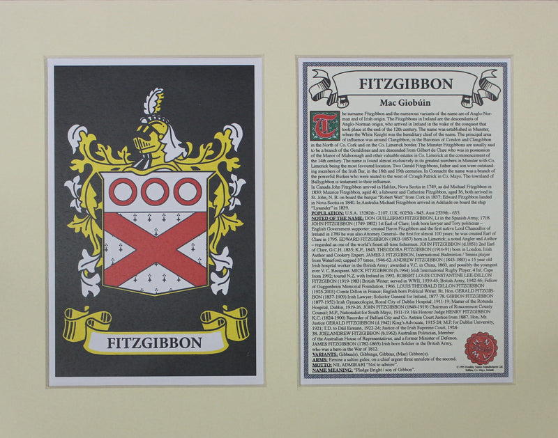 Fitzgibbon - Irish American Surname Coat of Arms Heraldry