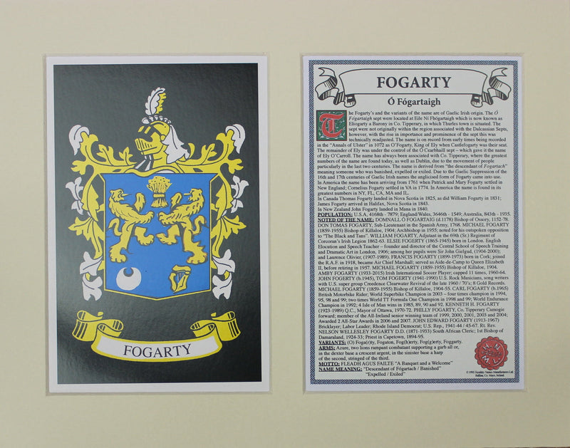 Fogarty - Irish American Surname Coat of Arms Heraldry