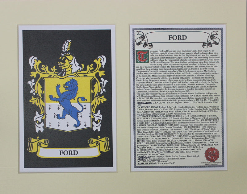 Ford - Irish Surname Coat of Arms Family Crest Heraldry