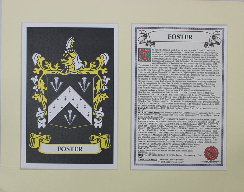 Foster - Irish American Surname Coat of Arms Family Crest Heraldry
