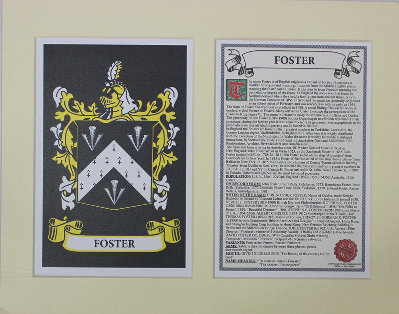 Foster - Irish Surname Coat of Arms Family Crest Heraldry