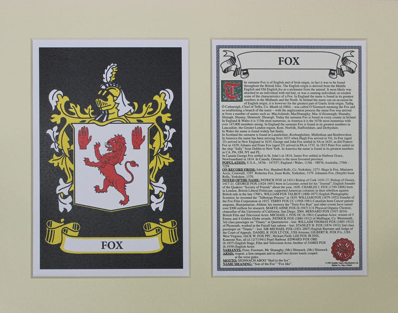 Fox - Irish American Surname Coat of Arms Heraldry