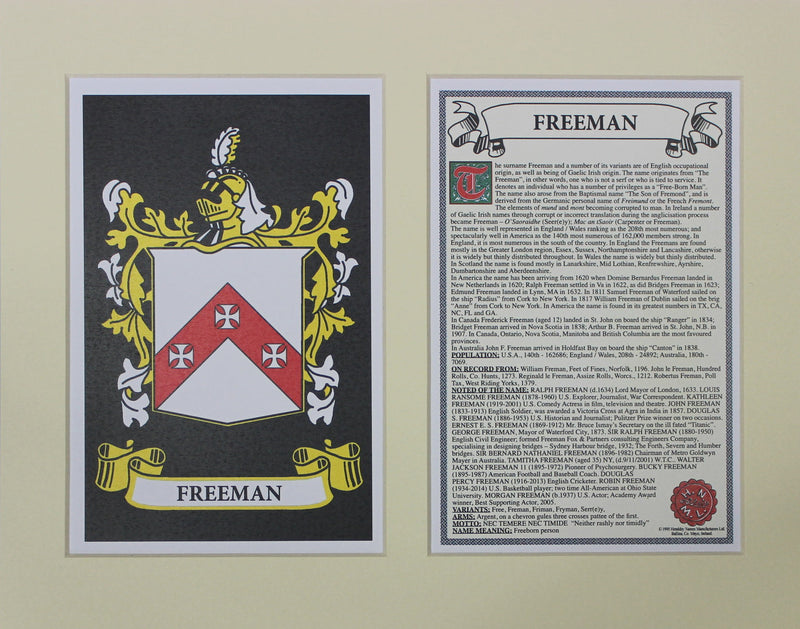 Freeman - Irish American Surname Coat of Arms Heraldry