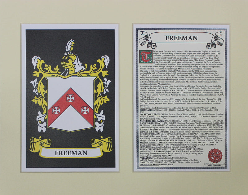 Freeman - Irish American Surname Heraldry