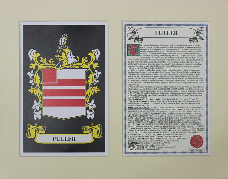 Fuller - Irish Surname Coat of Arms Family Crest Heraldry