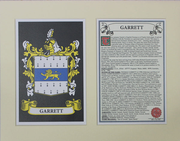 Garrett - Irish American Surname Coat of Arms Family Crest Heraldry