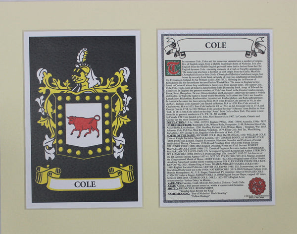 Cole - Irish American Surname Heraldry