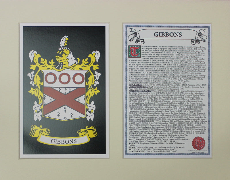 Gibbons - Irish American Surname Heraldry