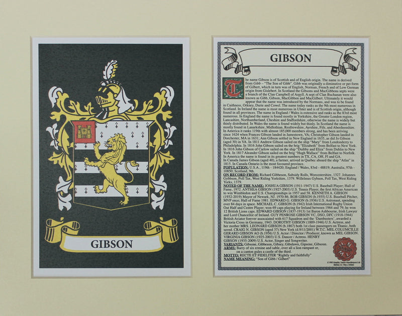 Gibson - Irish Surname Coat of Arms Family Crest Heraldry