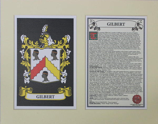 Gilbert - Irish Surname Coat of Arms Family Crest Heraldry