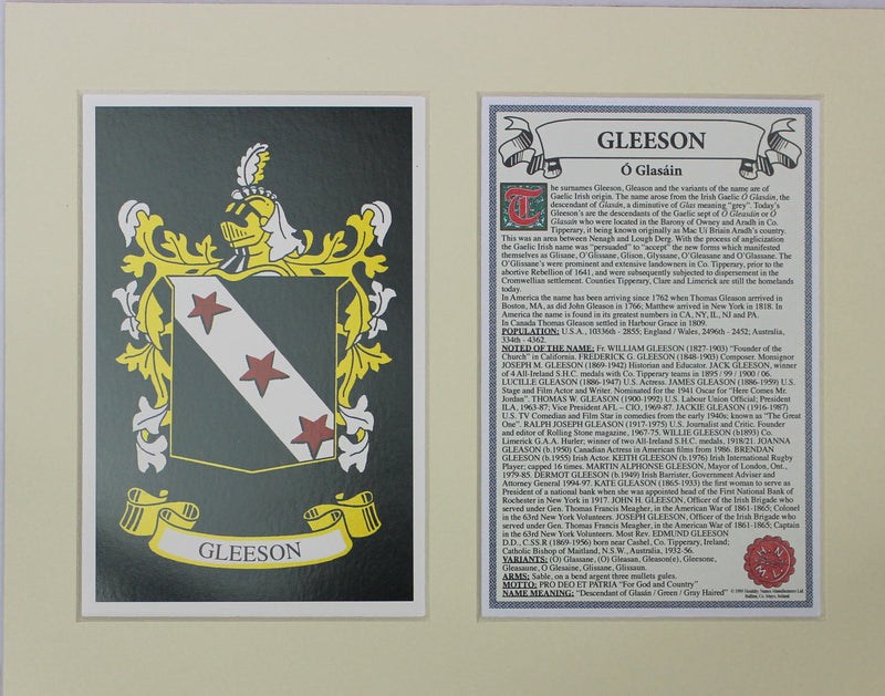 Gleeson - Irish Surname Coat of Arms Family Crest Heraldry