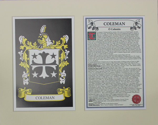 Coleman - Irish Surname Coat of Arms Family Crest Heraldry