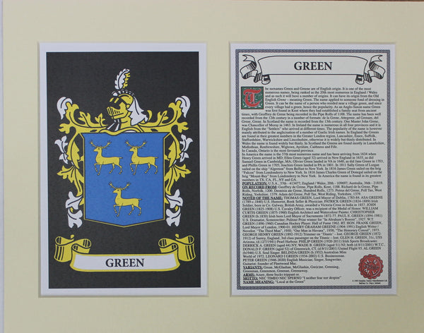 Green - Irish Surname Coat of Arms Family Crest Heraldry