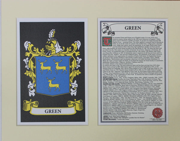 Green - Irish American Surname Coat of Arms Family Crest Heraldry