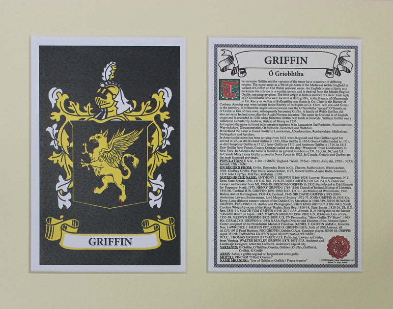 Griffin - Irish Surname Coat of Arms Family Crest Heraldry