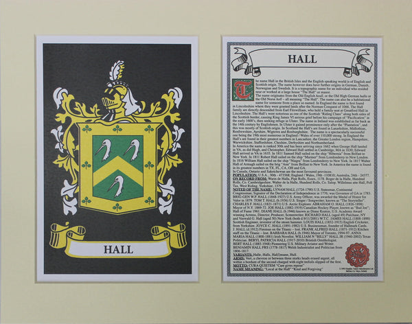 Hall - Irish Surname Coat of Arms Family Crest Heraldry