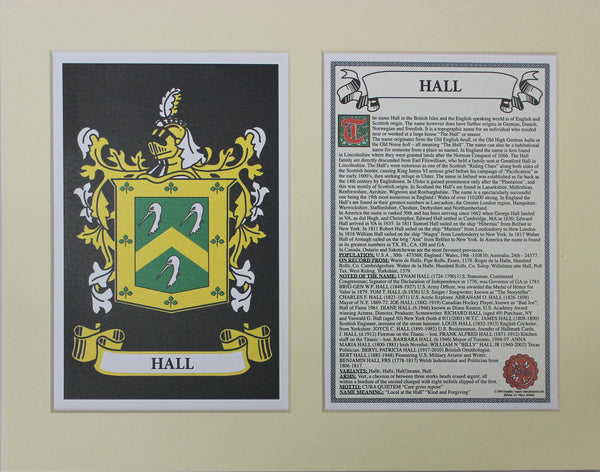 Hall - Irish American Surname Coat of Arms Family Crest Heraldry