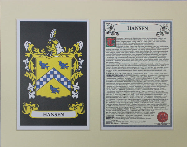 Hansen - Irish American Surname Heraldry