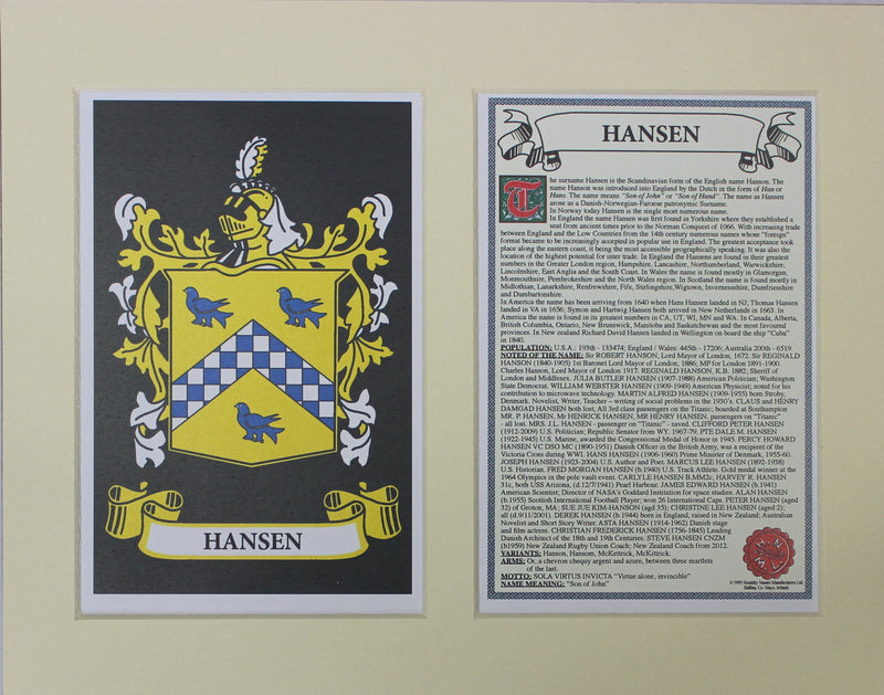 Hansen - Irish Surname Coat of Arms Family Crest Heraldry