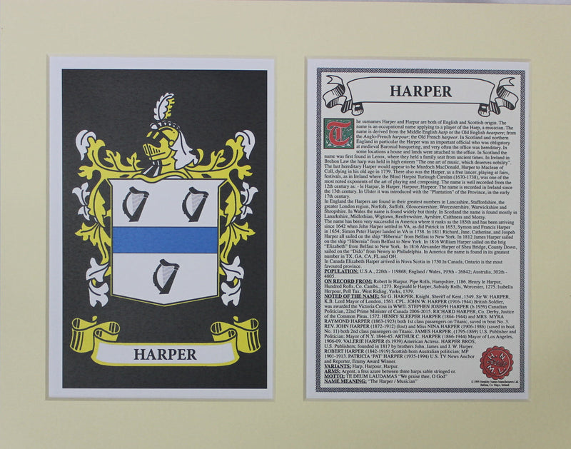 Harper - Irish American Surname Heraldry