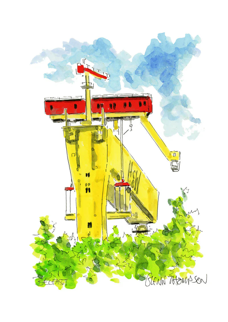 Harland & Wolff Crane Belfast Docks Watercolour A4 Mounted Print - Famous Irish Landmarks