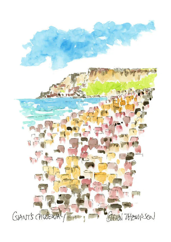 Causeway Shoreline Watercolour A4 Mounted Print - Irish Landmarks