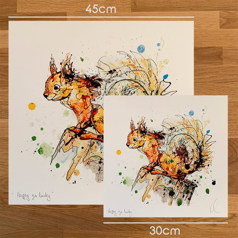 Happy Go Lucky - Red Squirrel Print with Size and Presentation Options