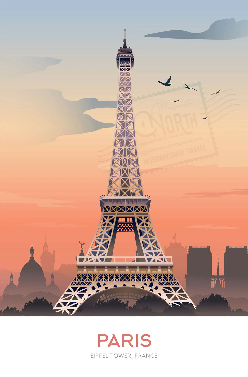 Eiffel Tower, Art Print Travel Poster, Paris France, Christmas Gift, Wedding Gift, Gift