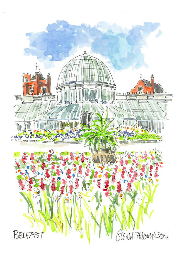 Palm House Queens University Watercolour A4 Mounted Print