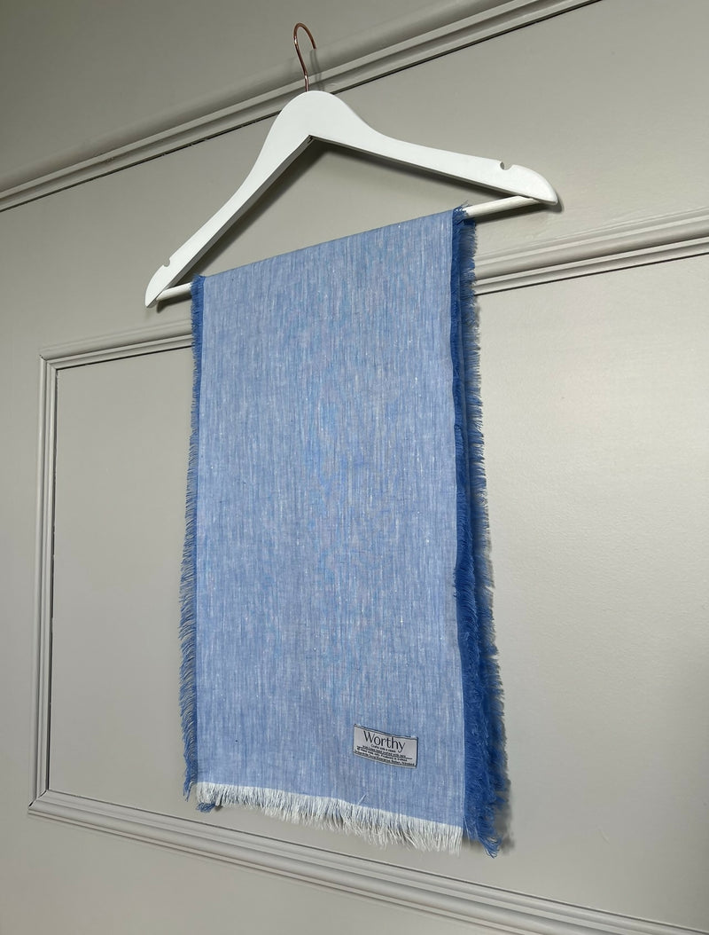 blue scarf on hanger